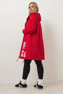 קרדיגן ארוך  במידות גדולות קפוצ'ון דוגמת כתוב שרוול ארוך ללא כיסים 303982