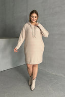 שמלה ספורט במידות גדולות קפוצ'ון פרטי חרוזים כיסים 301801