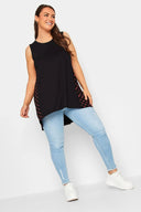 חולצה במידות גדולות דוגמת נקודות בגב גזרה אסימטרית חולצה ללא שרוולים 302254