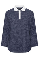 סוודר במידות גדולות צווארון קלאסי שרוול ארוך בד במרקם 285043