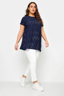 חולצה במידות גדולות עם צווארון עגול שרוולים קצרים תחרה 303264