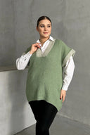 סוודר במידות גדולות צווארון V שרוול קצר טריקו 302136