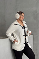 מעיל במידות גדולות סגירה קדמית כיסים שרוול ארוך פלוש 301816