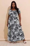 שמלה ארוכה  במידות גדולות צווארון מכווץ גומי במותן 270238