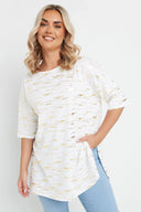 טישירט במידות גדולות שרוול קצר צווארון עגול טוניקה שסעים בצדדים עם הדפס 303955