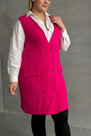 קרדיגן במידות גדולות ללא שרוולים עם כפתורים מראה כיס 300861