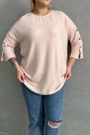 סוודר במידות גדולות חצי שרוול צווארון עגול פרטי כפתורים 303072