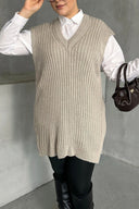 סוודר במידות גדולות צווארון V שרוול קצר טריקו 302133