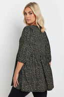 חולצה במידות גדולות צווארון V חצי שרוול עם הדפס 322213