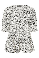 חולצה במידות גדולות חצי שרוול צווארון V שוליים פרנזים עם הדפס 322572