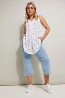 חולצה במידות גדולות צווארון V חולצה ללא שרוולים פרטי תחרה ללא בטנה 304098