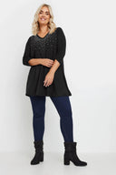 חולצה במידות גדולות צווארון V מעוטרת באבנים שרוולים מכווצים 322223