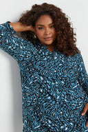 חולצה במידות גדולות חצי שרוול צווארון חריץ עם הדפס 322164