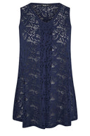 טישירט במידות גדולות צווארון V חולצה ללא שרוולים תחרה ללא בטנה 304100