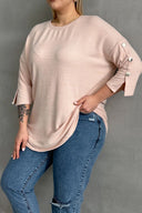 סוודר במידות גדולות חצי שרוול צווארון עגול פרטי כפתורים 303072