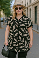 חולצה מכופתרת במידות גדולות שרוול קצר עם כפתורים עם הדפס 321855