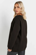 סווטשירט במידות גדולות שרוול ארוך צווארון עגול דוגמת לב מנומר 303752