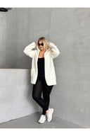 ז׳קט במידות גדולות ללא סגירה כיסים קפוצ׳ון דק פלוש 301256