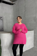 סוודר במידות גדולות שרוול ארוך צווארון עגול טריקו דק 302140