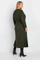 שמלה במידות גדולות חגורה במותן גזרה ישרה בד במרקם שרוול ארוך ללא בטנה מידי 322196