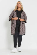 קרדיגן במידות גדולות בד במרקם חצי שרוול עם קפוצ׳ון עם כיסים 301796