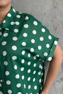 חולצה מכופתרת במידות גדולות עם כפתורים שרוול קצר דוגמת נקודות 303461