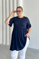 טישירט טוניקה במידות גדולות פרטי שרוולים גומי במותן עם קפלים T42