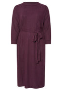 שמלה במידות גדולות חגורה במותן גזרה ישרה בד במרקם שרוול ארוך ללא בטנה מידי 322195