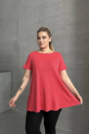 חולצה במידות גדולות שרוול קצר צווארון עגול גזרה מתרחבת בייסיק 100-50