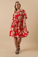 שמלה במידות גדולות צווארון V&nbsp; קשירה בחזית מיני 304141