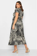 שמלה במידות גדולות דוגמת דקל צווארון V חצי שרוול עם חגורה 301599