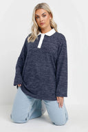 סוודר במידות גדולות צווארון קלאסי שרוול ארוך בד במרקם 285043