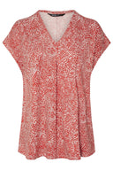 טישירט במידות גדולות שרוול קצר צווארון V דוגמת פרחים 322657