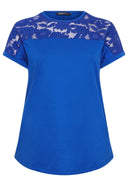 טישירט במידות גדולות צווארון עגול שרוול קצר פרטי טול דוגמת פרחים 321126