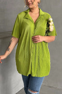 חולצה מכופתרת במידות גדולות שרוול קצר עם כפתורים בד במרקם דק 300738