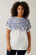 חולצה במידות גדולות עם צווארון עגול שרוולים קצרים והדפס פרחוני 615860