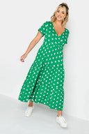 שמלה במידות גדולות צווארון V דוגמת נקודות מידי חצי שרוול 302352