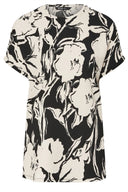 טישירט במידות גדולות צווארון עגול בד במרקם עם הדפס 304115