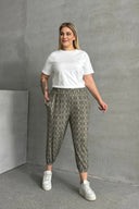 מכנסיים במידות גדולות גומי במותן גומי בשולי הקרסול עם הדפס עם כיסים 303301