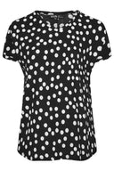 חולצה במידות גדולות צווארון V שרוול קצר דוגמת נקודות 303496