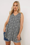 חולצה במידות גדולות צווארון V חולצה ללא שרוולים גזרה מתרחבת עם הדפס 304029