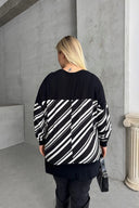 חולצה במידות גדולות צווארון V שרוול ארוך שסעים בצדדים עם הדפס פסים 303085