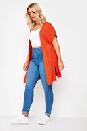 קרדיגן במידות גדולות שרוול קצר ללא כפתורים שסעים בצדדים בד גמיש 321906