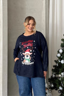 סווטשירט במידות גדולות שרוול ארוך דוגמת חיות צווארון עגול 303909