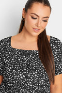 חולצה במידות גדולות כפתורים דקורטיביים צווארון מרובע עם הדפס בד גמיש  215849