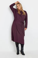 שמלה במידות גדולות חגורה במותן גזרה ישרה בד במרקם שרוול ארוך ללא בטנה מידי 322195