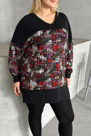 חולצה במידות גדולות לייקרה צווארון V שרוול ארוך עם הדפס 303363