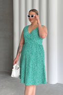 שמלה במידות גדולות צווארון V גומי במותן דוגמת פרחים 300916