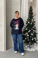 סווטשירט במידות גדולות שרוול ארוך דוגמת חיות צווארון עגול 303909