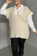 סוודר במידות גדולות צווארון V שרוול קצר טריקו 302137